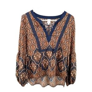 Design Recipe | Women’s S Small Navy & Brown Boho Peasant Fairy Y2K Top Tie